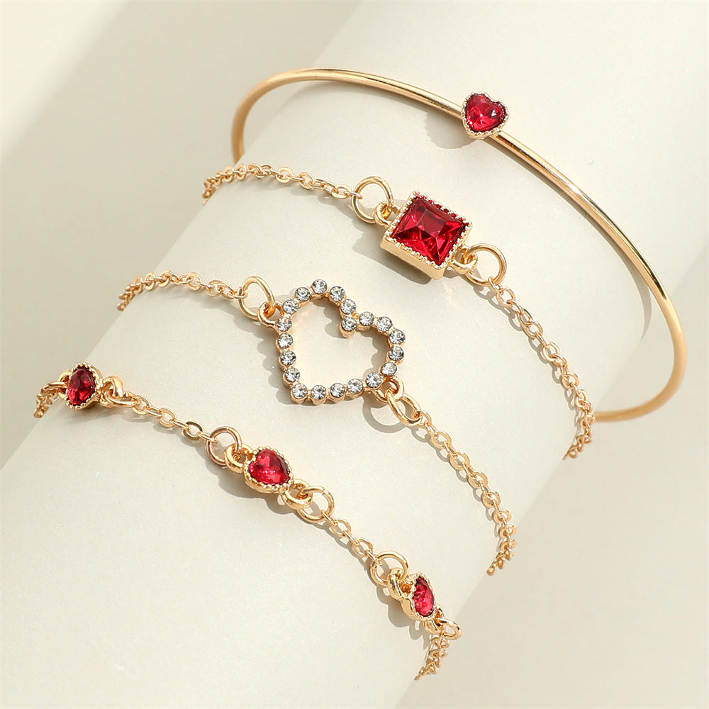 Light Luxury Square  Gem Bracelet Female Fully Jeweled Loving Heart Peach Heart